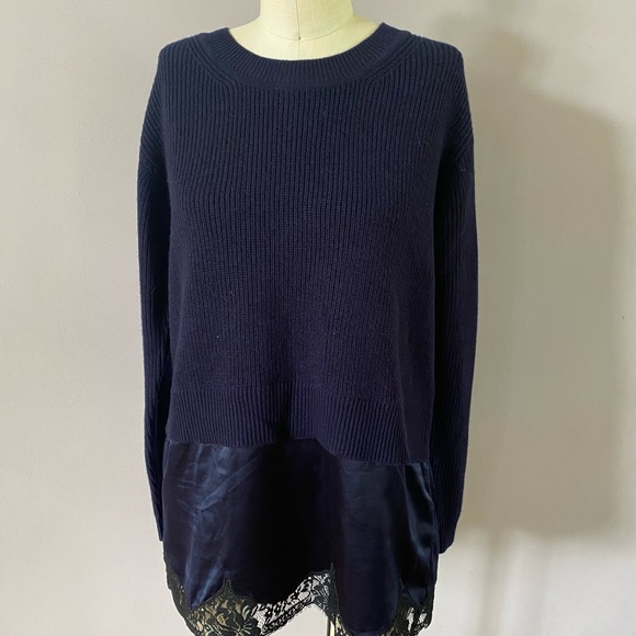 Sandro navy blue sweater with satin and lace - Picture 2 of 10